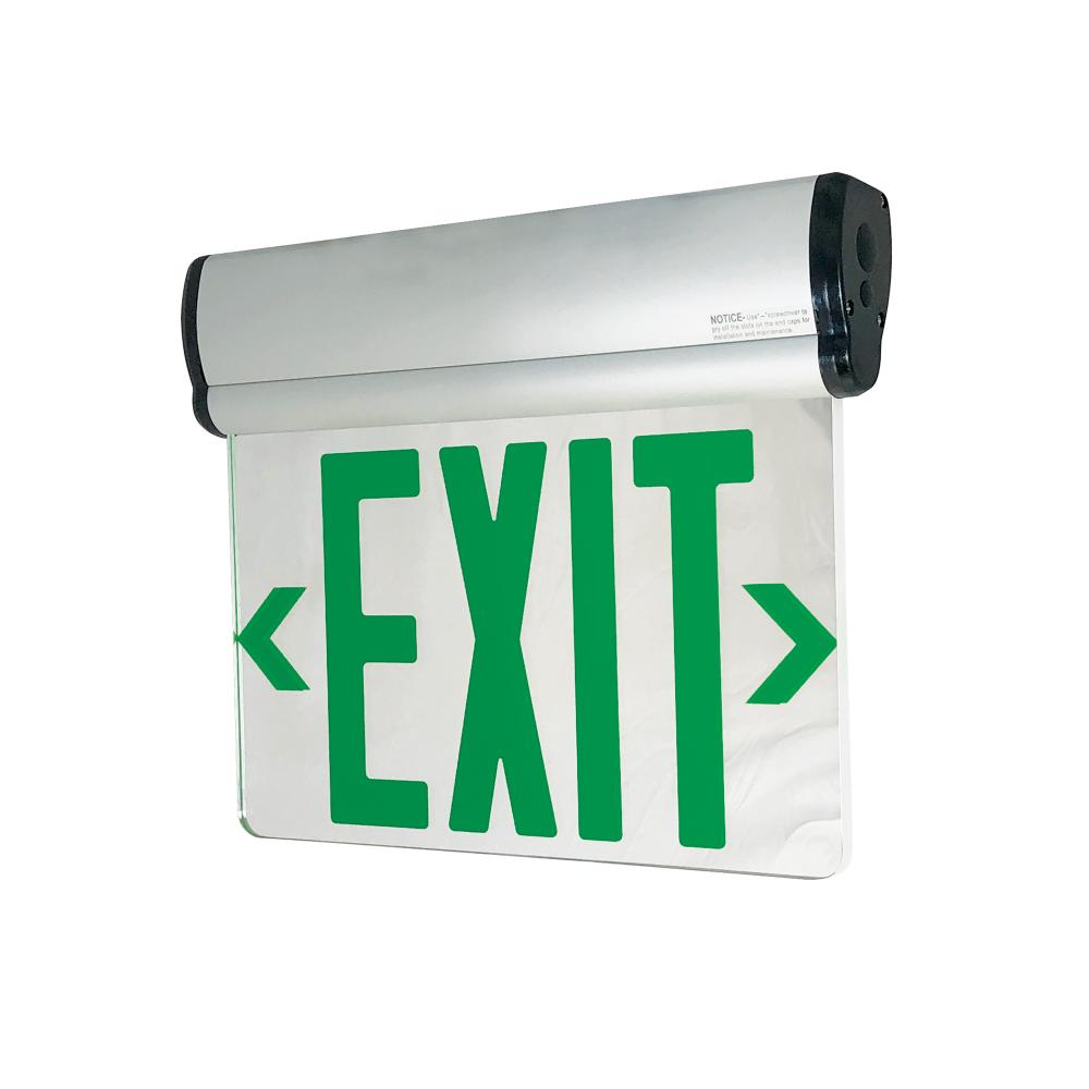 Surface Adjustable LED Edge-Lit Exit Sign, AC Only, 6" Green Letters, Double Face / Mirrored