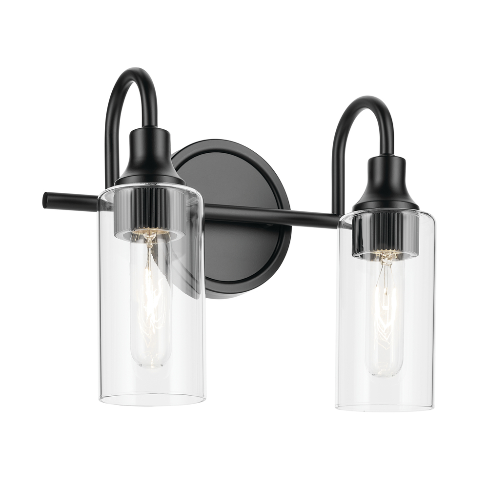 Kavi 12.5" 2-Light Vanity Light with Clear Glass in Black