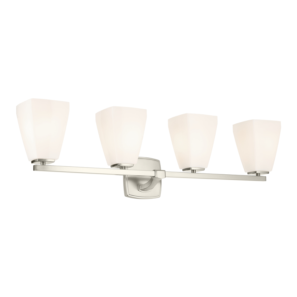 Marant 33.25" 4-Light Vanity Light with Opal Glass in Brushed Nickel