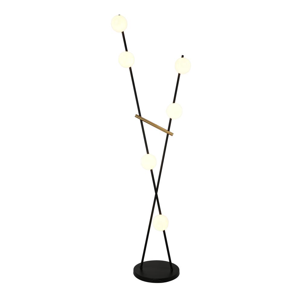 Cortina 6 Light Floor Lamp, Black, Brushed Brass