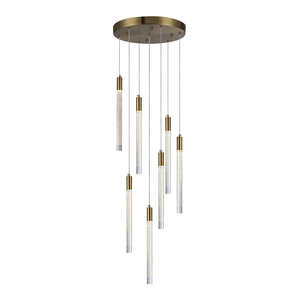 Celine 7 Light Integrated LED Chandelier, Brass with Laser Lined Glass Rods