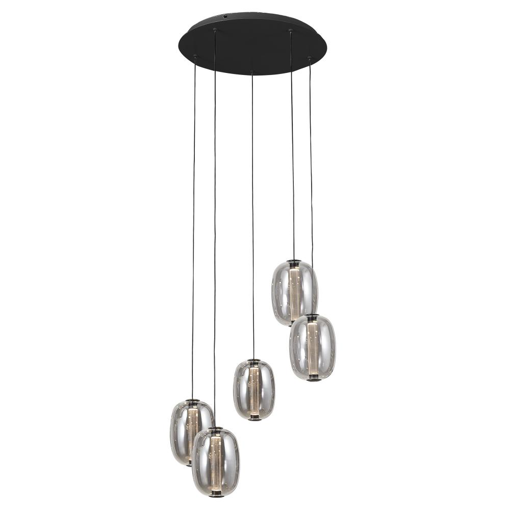 Vega Integrated LED Chandelier, Black with Dark Smoke Glassware