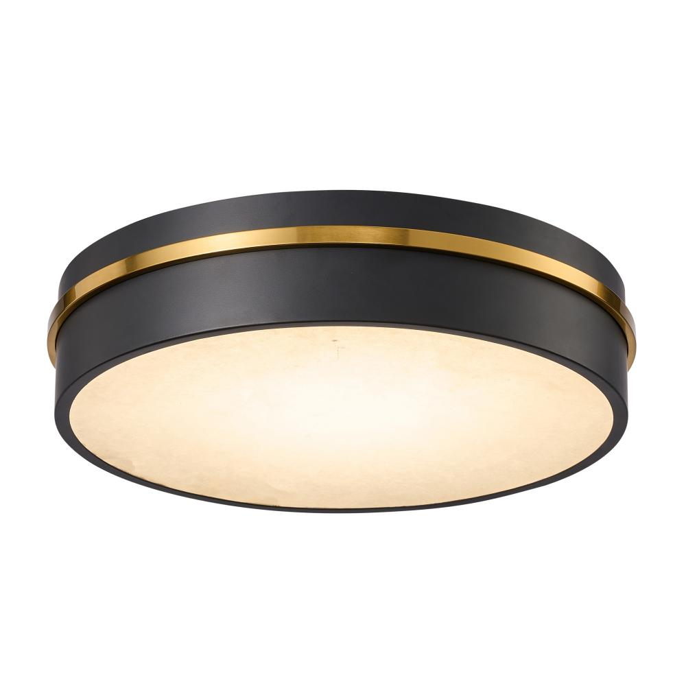 Dax Integrated LED Flush Mount 15", Black, Brass with Alabaster Glassware