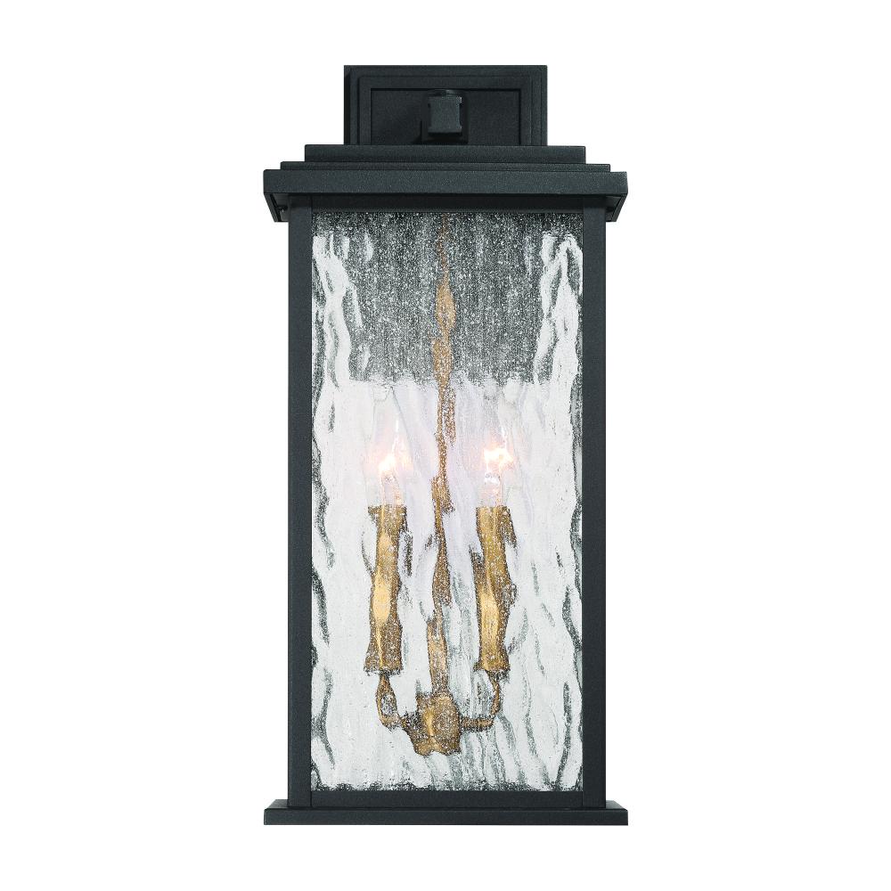 Estate 2 Light Outdoor Wall Sconce 19", Black, Brass with Rain Glassware