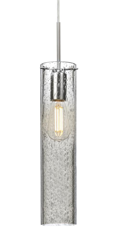 Besa, Juni 16 Cord Pendant, Clear Bubble, Satin Nickel, 1x4W LED Filament