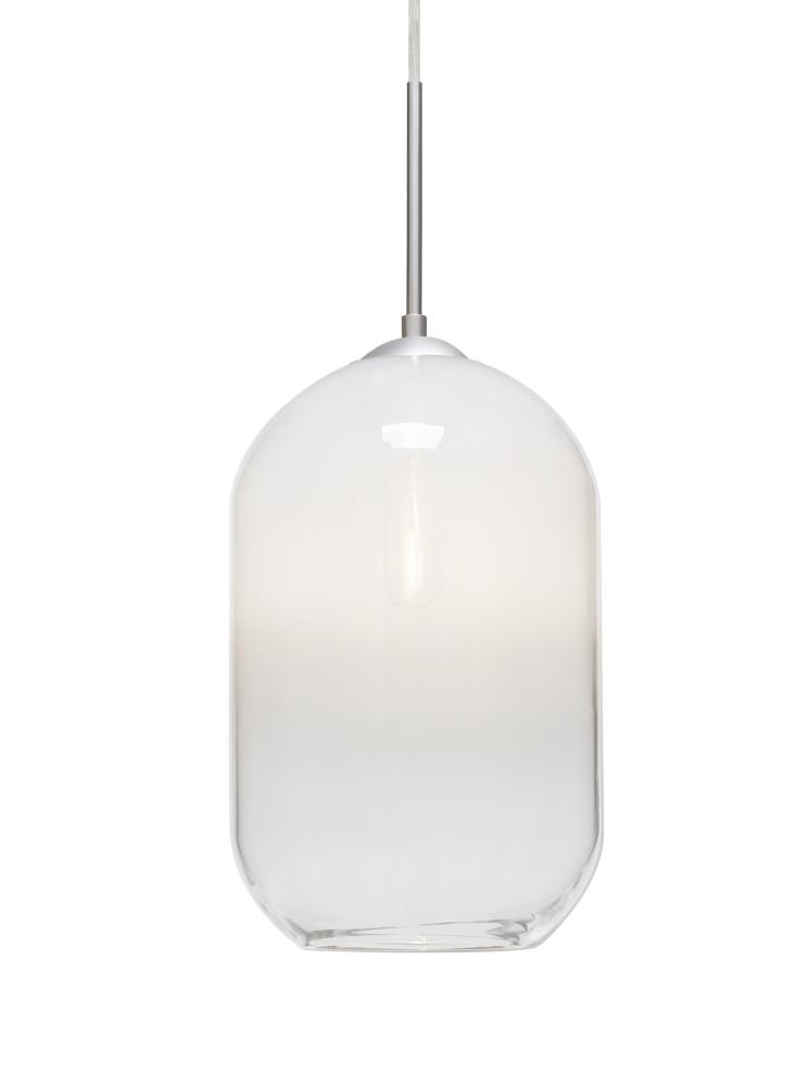 Besa, Omega 12 Cord Pendant,White/Clear, Satin Nickel Finish, 1x60W Medium Base