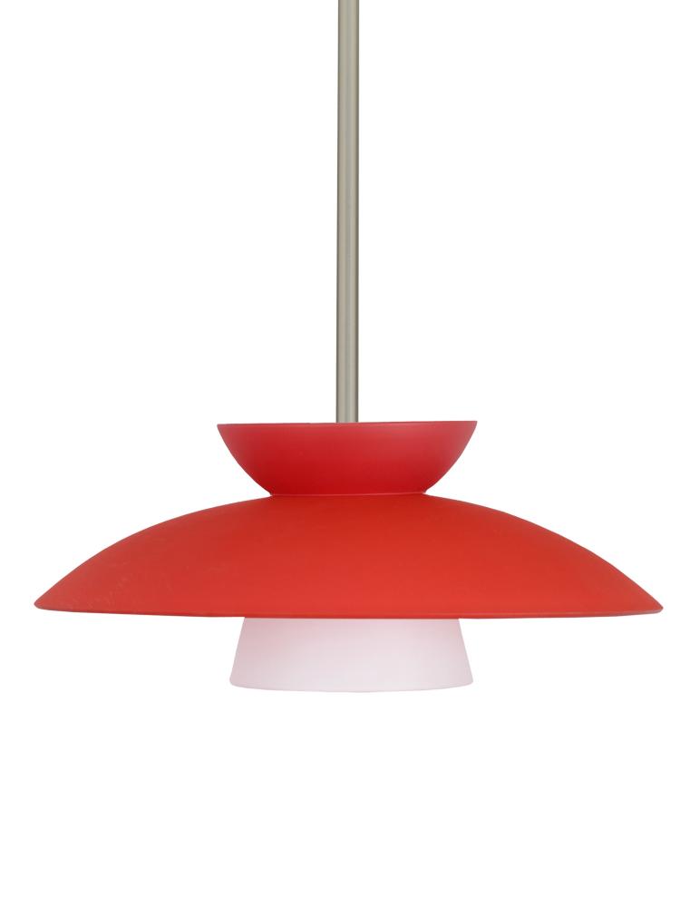 Besa Trilo 15 Stem Pendant Satin Nickel Red Matte 1x75W Medium Base