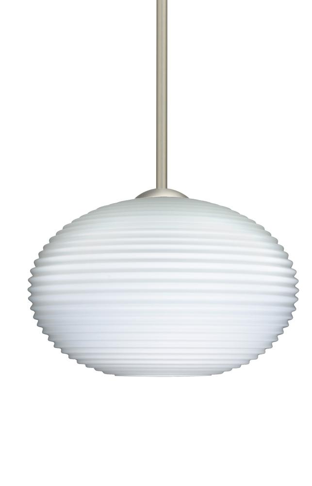 Besa Stem Pendant Pape 12 Satin Nickel Opal Ribbed 1x9W LED