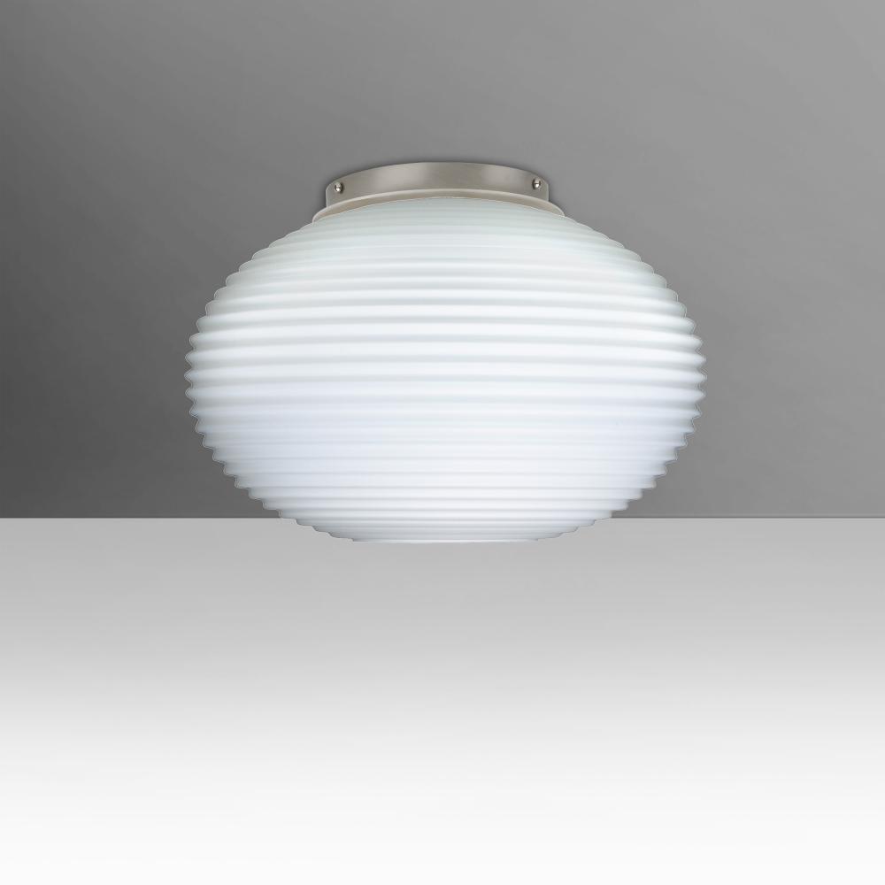 Besa, Pape 10 Ceiling, Opal Ribbed, Satin Nickel Finish, 1x9W LED