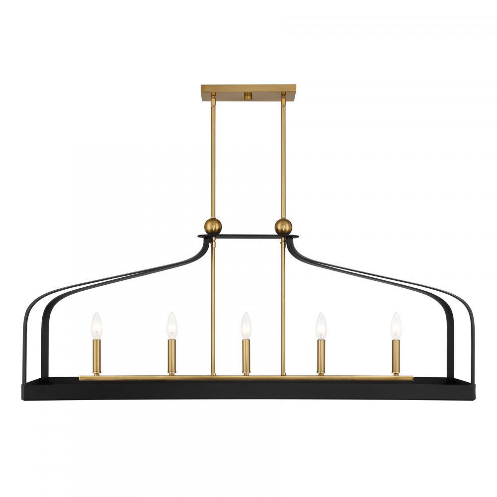 Sheffield 5-Light Linear Chandelier in Matte Black with Warm Brass Accents