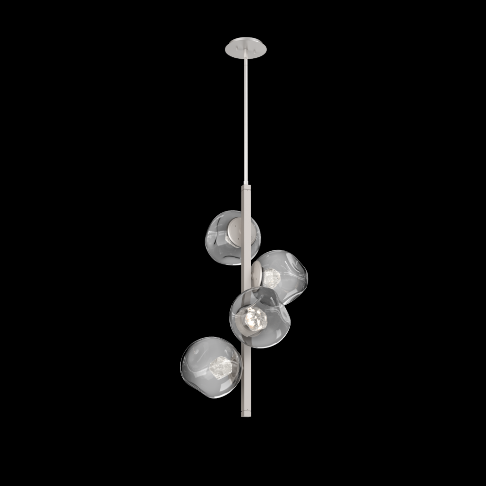 Luna 4pc Twisted Vine-Beige Silver-Zircon Inner - Smoke Outer-Threaded Rod Suspension-LED 3000K