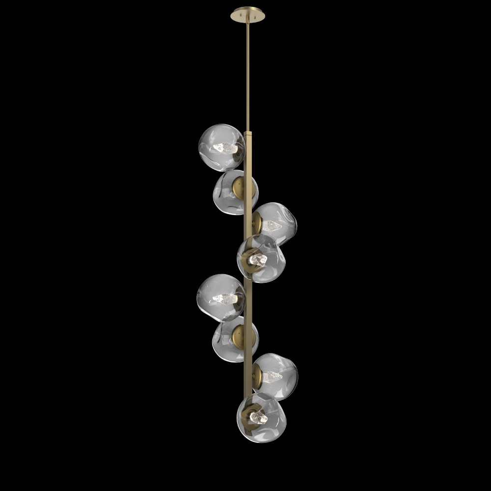 Luna 8pc Twisted Vine-Gilded Brass-Geo Inner - Smoke Outer-Threaded Rod Suspension-LED 3000K