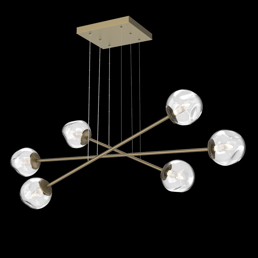 Luna Triple Moda-Gilded Brass-Geo Inner - Clear Outer-Stainless Cable-LED 3000K