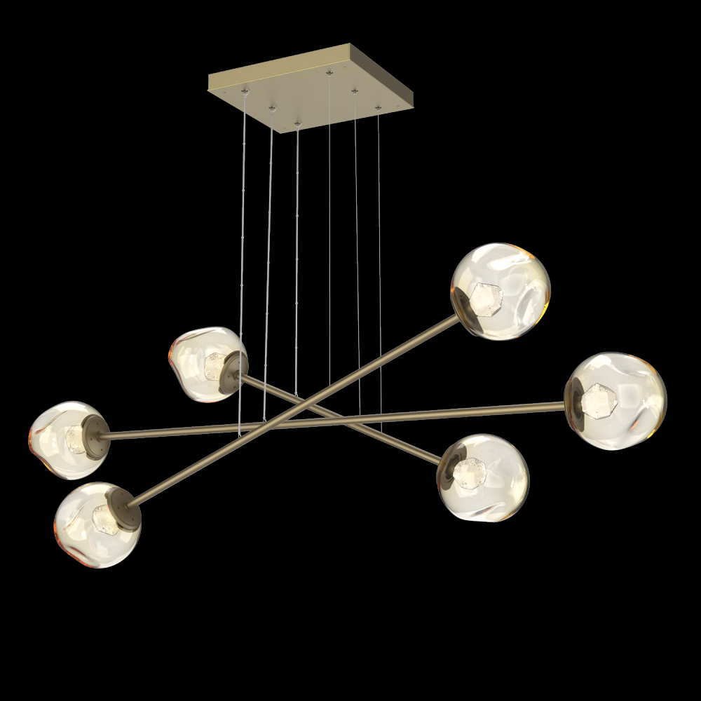 Luna Triple Moda-Gilded Brass-Zircon Inner - Amber Outer-Stainless Cable-LED 3000K