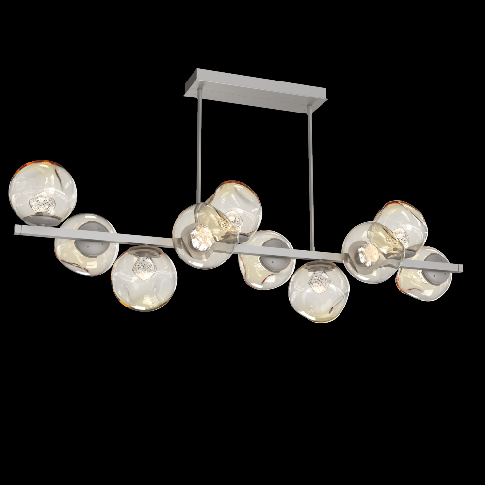 Luna 10pc Twisted Branch-Beige Silver-Zircon Inner - Amber Outer-Threaded Rod Suspension-LED 3000K
