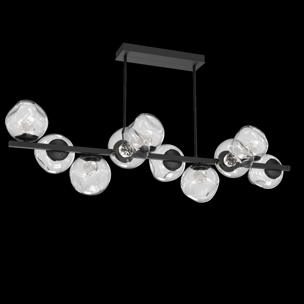 Luna 10pc Twisted Branch-Matte Black-Floret Inner - Clear Outer-Threaded Rod Suspension-LED 3000K