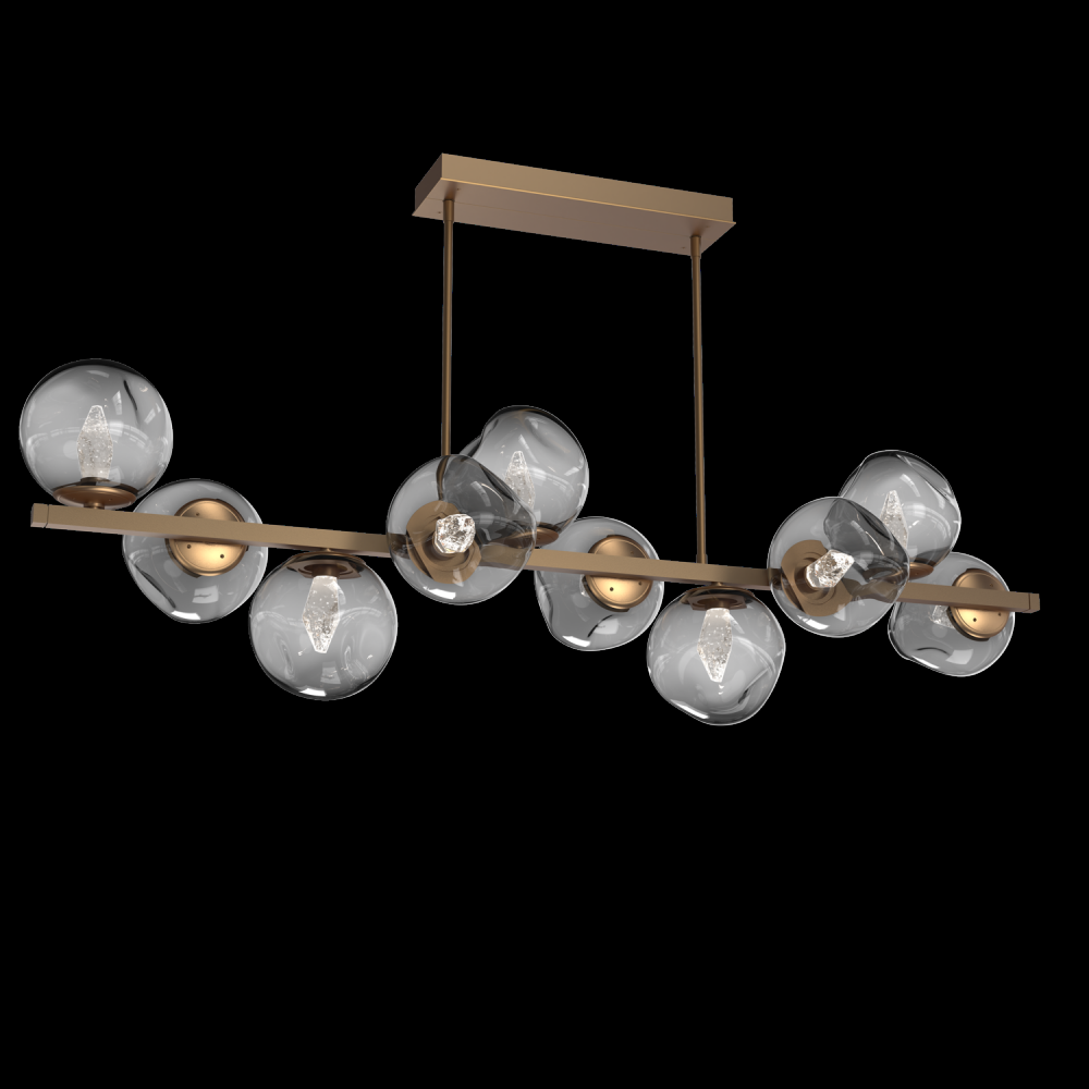 Luna 10pc Twisted Branch-Novel Brass-Geo Inner - Smoke Outer-Threaded Rod Suspension-LED 3000K