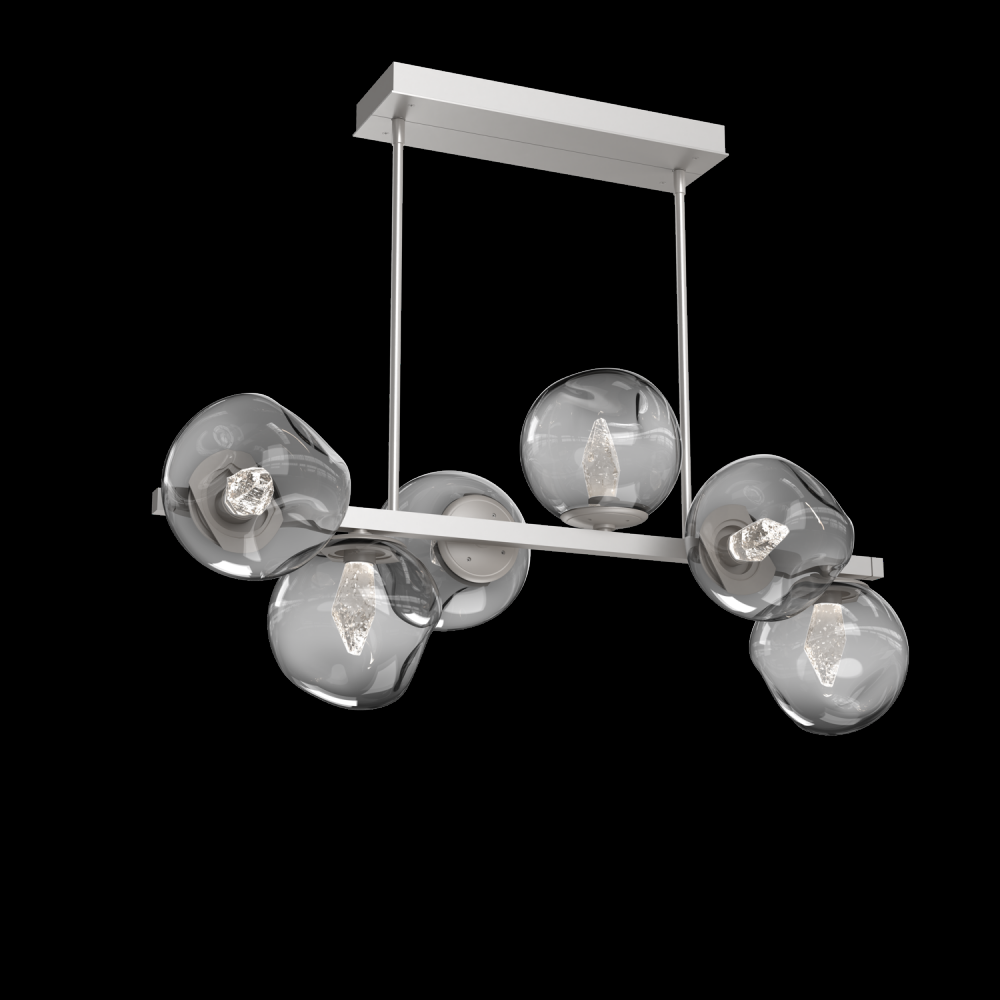 Luna 6pc Twisted Branch-Beige Silver-Geo Inner - Smoke Outer-Threaded Rod Suspension-LED 3000K
