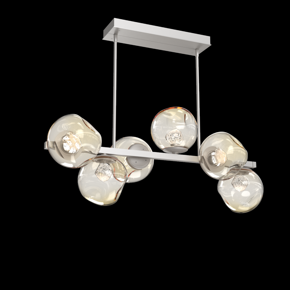 Luna 6pc Twisted Branch-Beige Silver-Zircon Inner - Amber Outer-Threaded Rod Suspension-LED 3000K