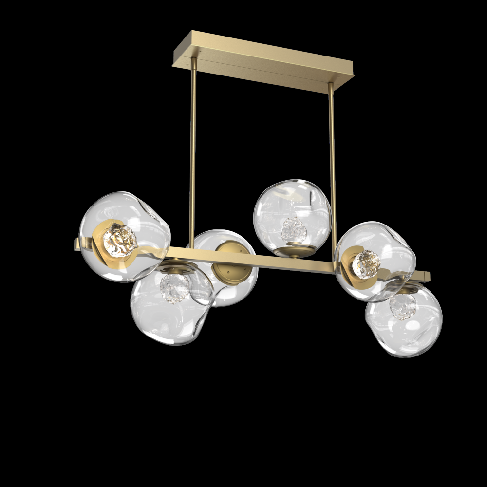 Luna 6pc Twisted Branch-Gilded Brass-Floret Inner - Clear Outer-Threaded Rod Suspension-LED 3000K