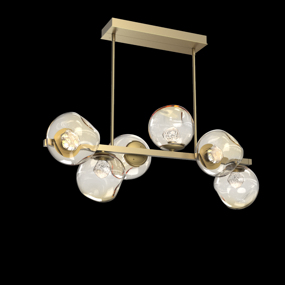 Luna 6pc Twisted Branch-Gilded Brass-Zircon Inner - Amber Outer-Threaded Rod Suspension-LED 3000K