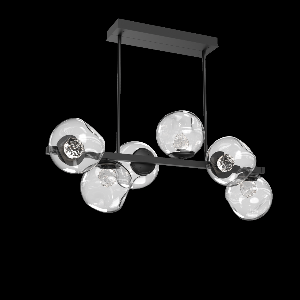 Luna 6pc Twisted Branch-Matte Black-Floret Inner - Clear Outer-Threaded Rod Suspension-LED 3000K