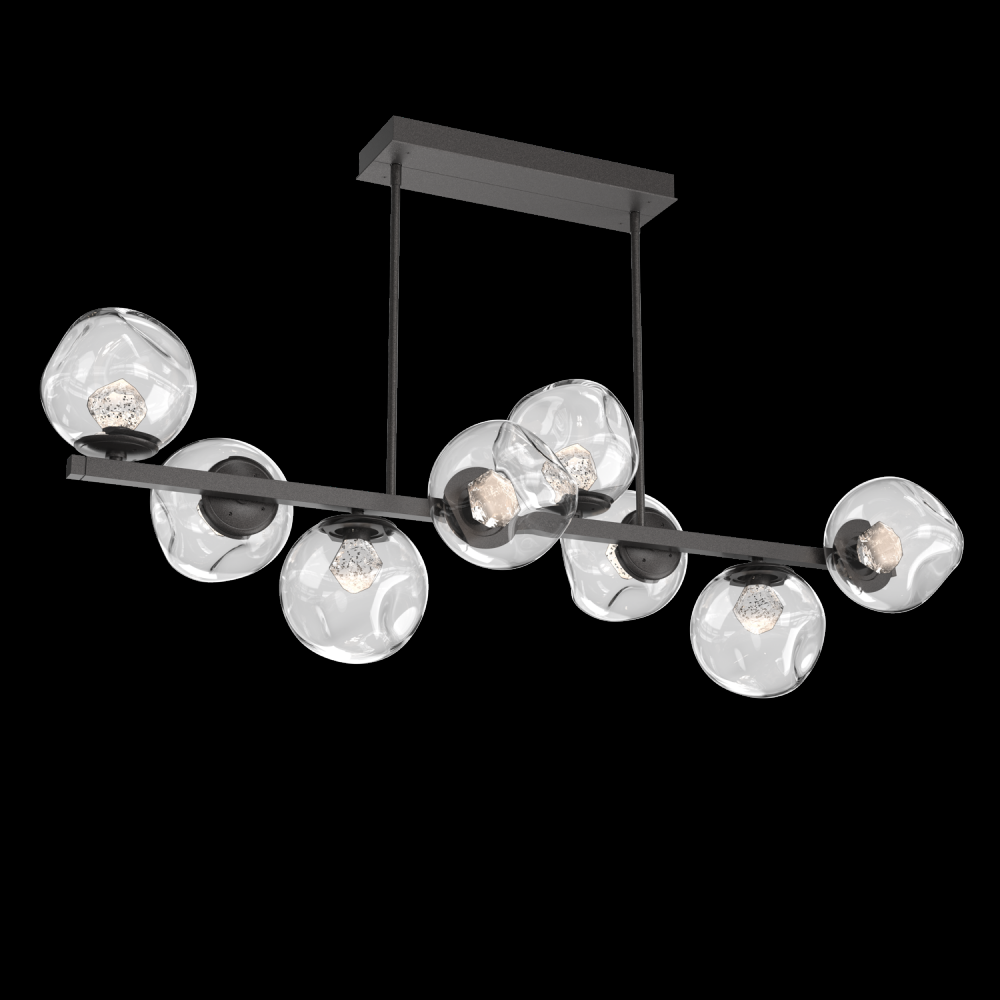 Luna 8pc Twisted Branch-Graphite-Zircon Inner - Clear Outer-Threaded Rod Suspension-LED 3000K