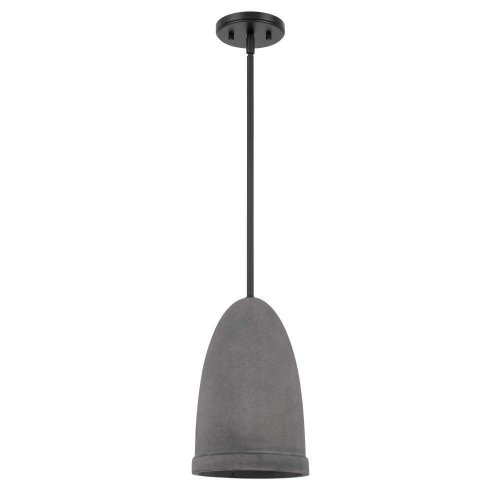 Remington 1-Light Black Finish Concrete Grey Shade Pendant 8“D X 12"H