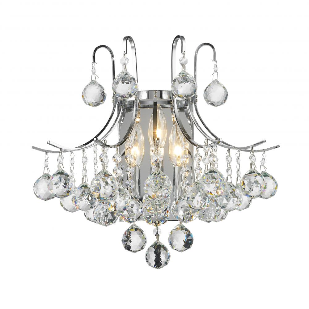 Empire 3-Light Chrome Finish and Clear Crystal Wall Sconce Light 16 in. W X 16 in. H Large