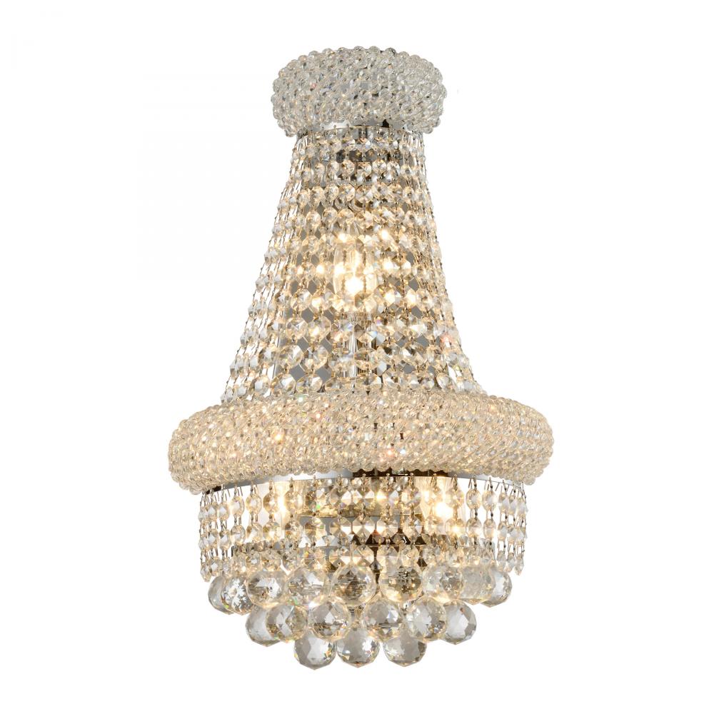 Empire Collection 3 Light Chrome Finish and Clear Crystal Wall Sconce Light 12" W x 7" H Med