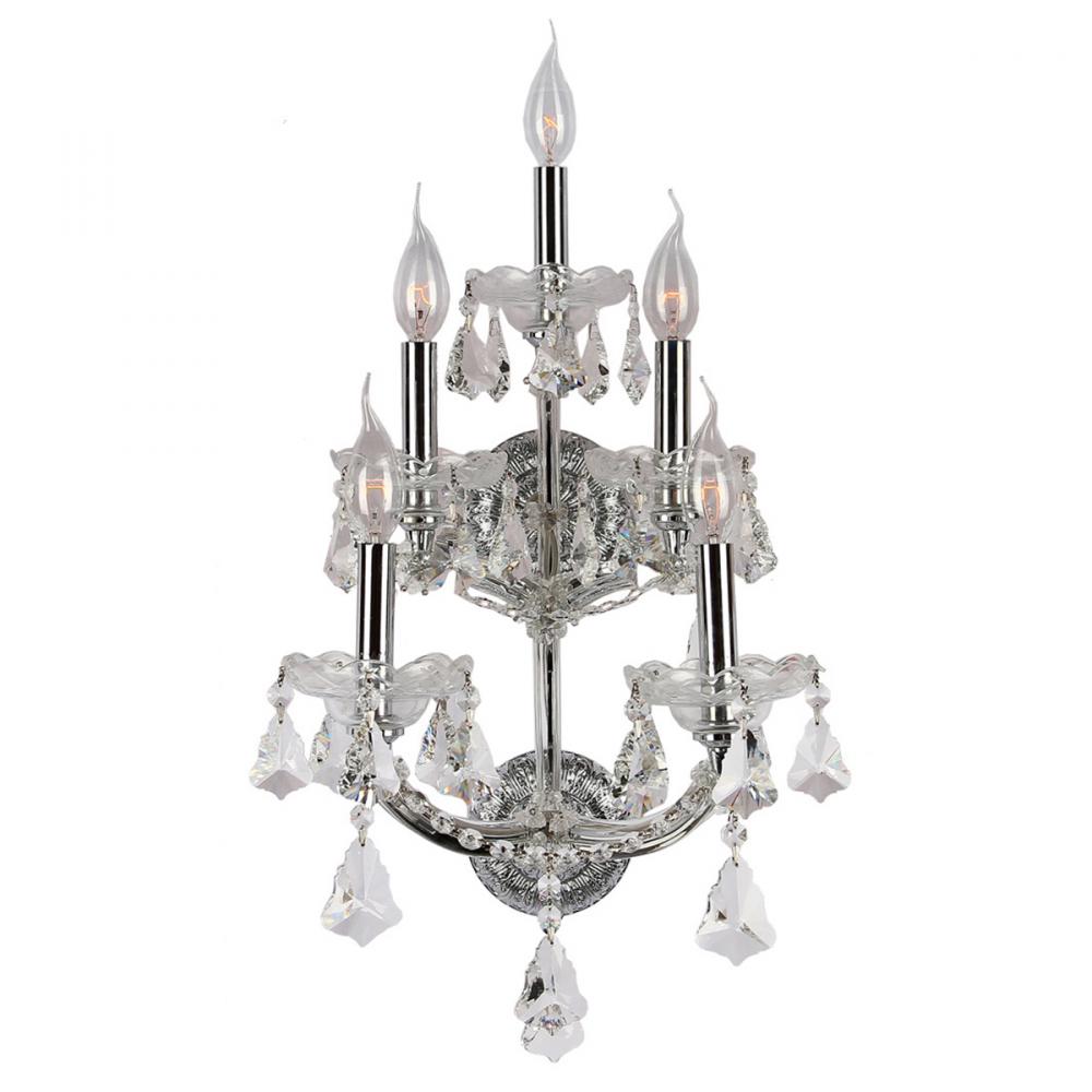 Maria Theresa 5-Light Chrome Finish and Clear Crystal Candle Wall Sconce Light 12 in. W x 29.5 in. H