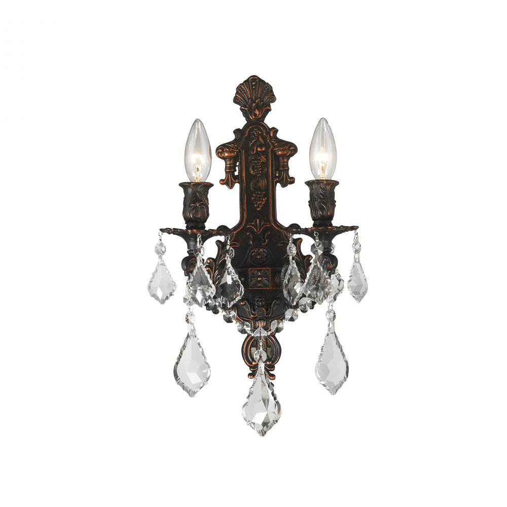 Versailles 2-Light dark Bronze Finish Crystal Wall Sconce Light 12 in. W x 13 in. H Medium