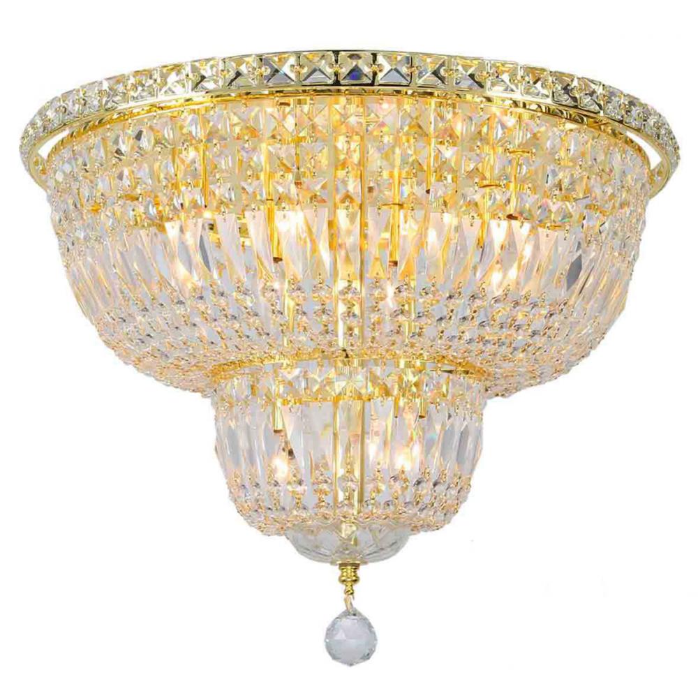 Empire 10-Light Gold Finish and Clear Crystal Flush Mount Ceiling Light 20 in. Dia x 16 in. H Round 