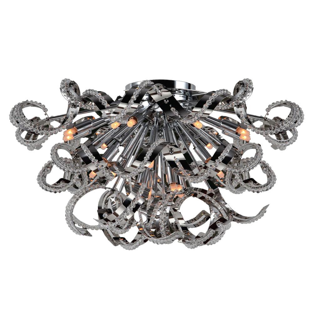 Medusa 19-Light Chrome Finish Crystal Ribbon Flush Mount Ceiling Light 26 in. Dia x 15 in. H Extra L