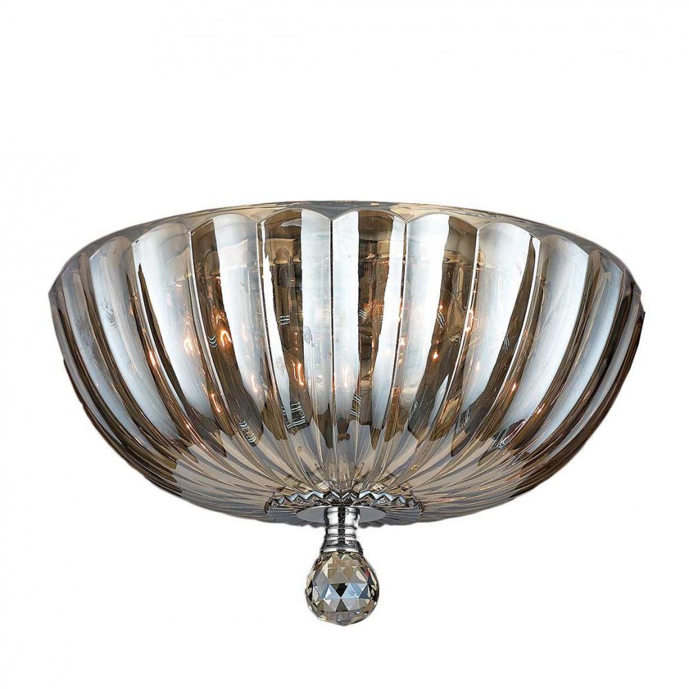 Mansfield 4-Light Chrome Finish and Golden Teak Crystal Bowl Flush Mount Ceiling Light 14 in. Medium