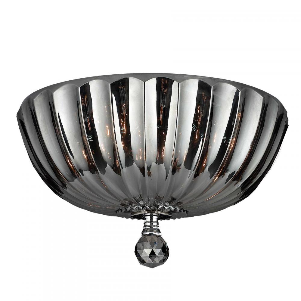 Mansfield 4-Light Chrome Finish and Smoke Crystal Bowl Flush Mount Ceiling Light 14 in. Medium