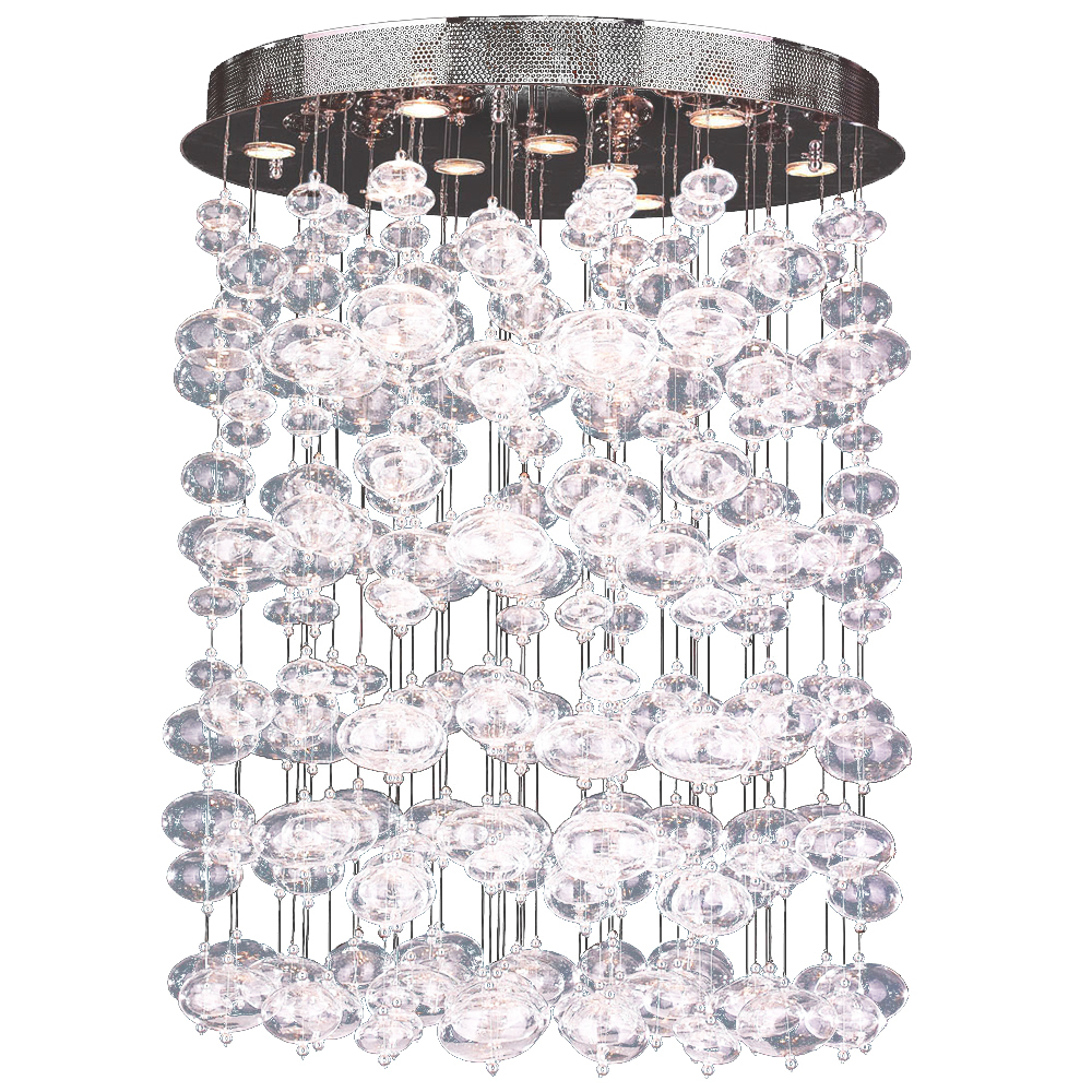 Effervescence 9-Light Halogen Chrome Finish Blown Glass Bubble Flush Mount Ceiling Light 28 in. Dia 