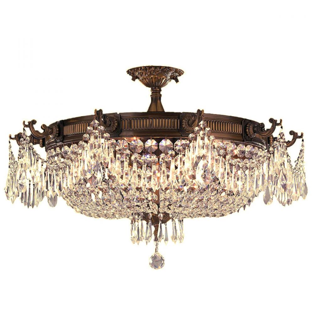 Winchester 10-Light Antique Bronze Finish and Golden Teak Crystal Semi Flush Mount Ceiling Light 30 