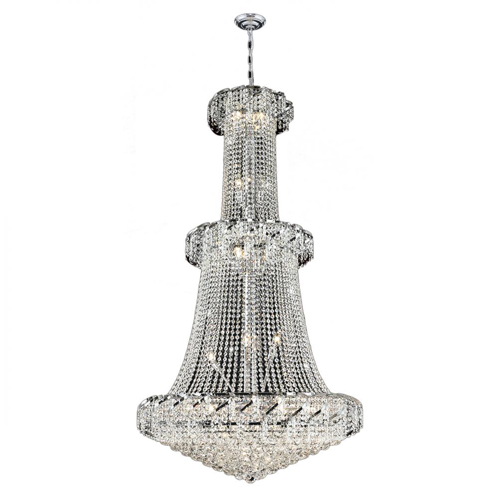 Empire 32-Light Chrome Finish and Clear Crystal Chandelier 36 in. Dia x 66 in. H Round Large