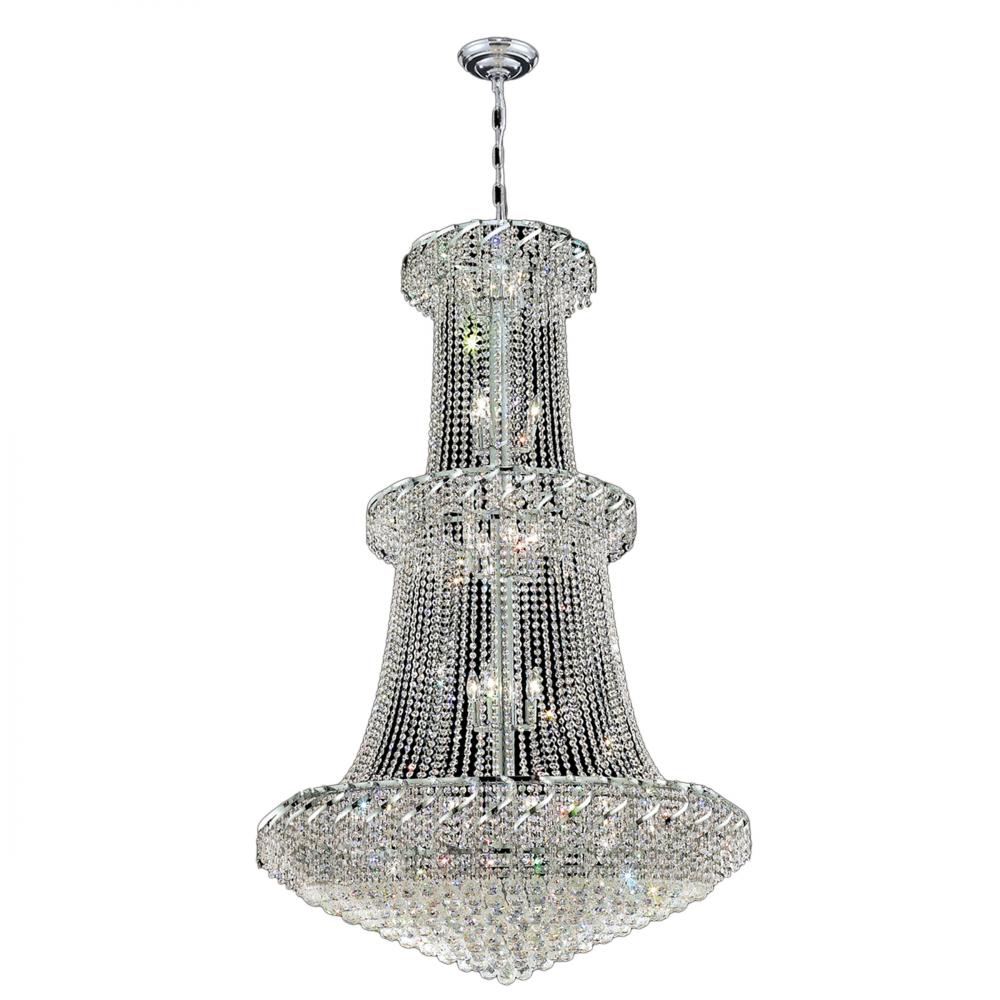 Empire 32-Light Chrome Finish and Clear Crystal Chandelier 42 in. Dia x 66 in. H Round Large