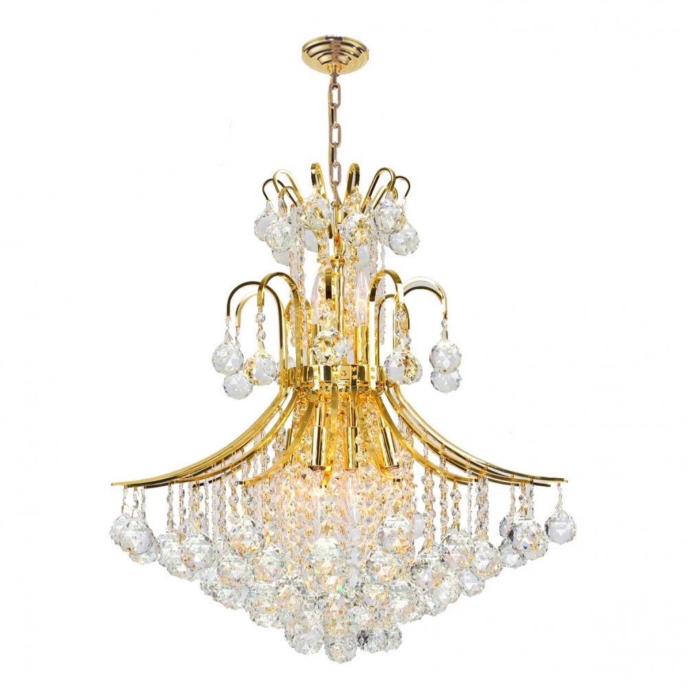 Empire 11-Light Gold Finish and Clear Crystal Chandelier 22 in. Dia x 26 in. H Round Medium