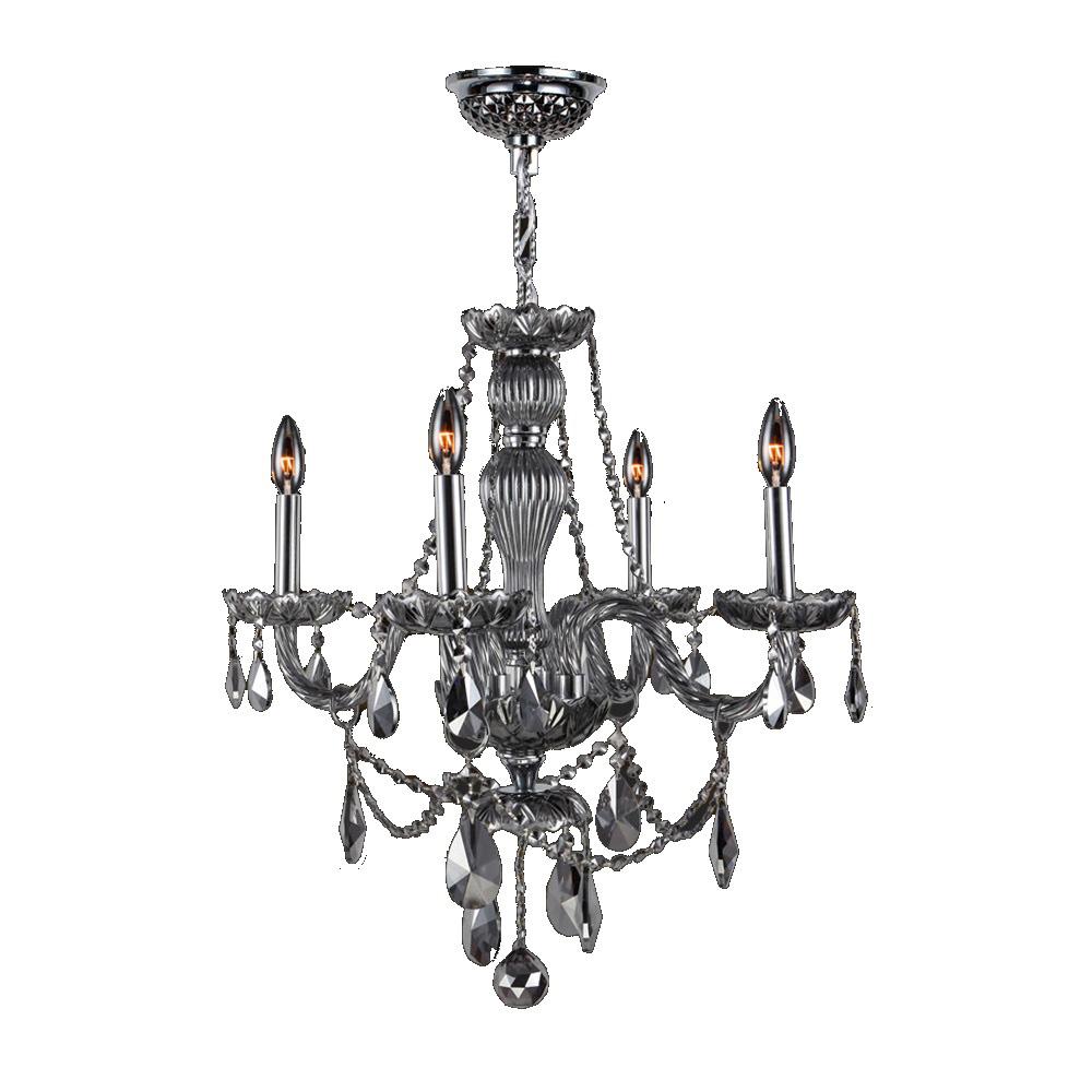 Provence 4-Light Chrome Finish and Smoke Crystal Chandelier 23 in. Dia x 25 in. H Medium