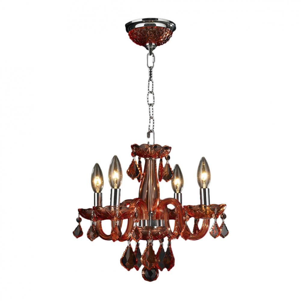 Clarion 4-Light Chrome Finish and Coral Red Crystal Chandelier 16 in. Dia x 12 in. H Mini