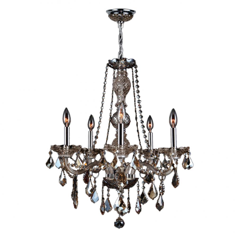 Provence 5-Light Chrome Finish and Golden Teak Crystal Chandelier 21 in. Dia x 26 in. H Medium