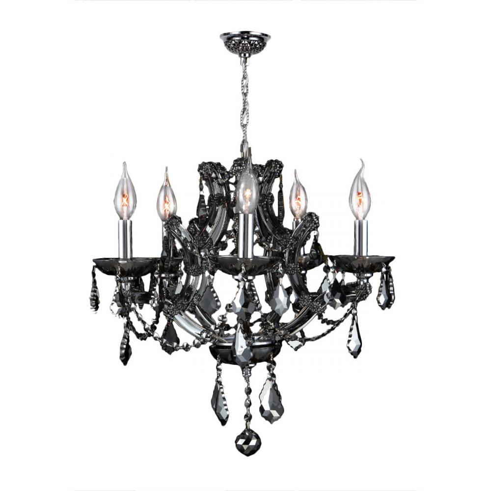 Lyre Collection 5 Light Chrome Finish and Smoke Crystal Chandelier 19" D x 18" H Medium