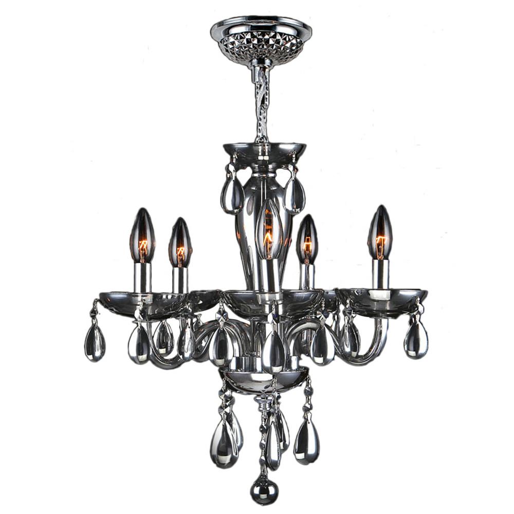 Gatsby Collection 5 Light Chrome Finish and Chrome Blown Glass Chandelier 16" D x 18" H Mini