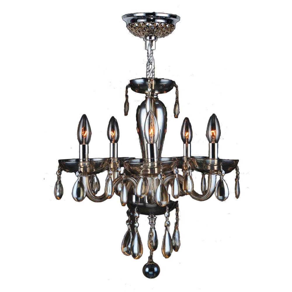 Gatsby Collection 5 Light Chrome Finish and Golden Teak Blown Glass Chandelier 16" D x 18" H