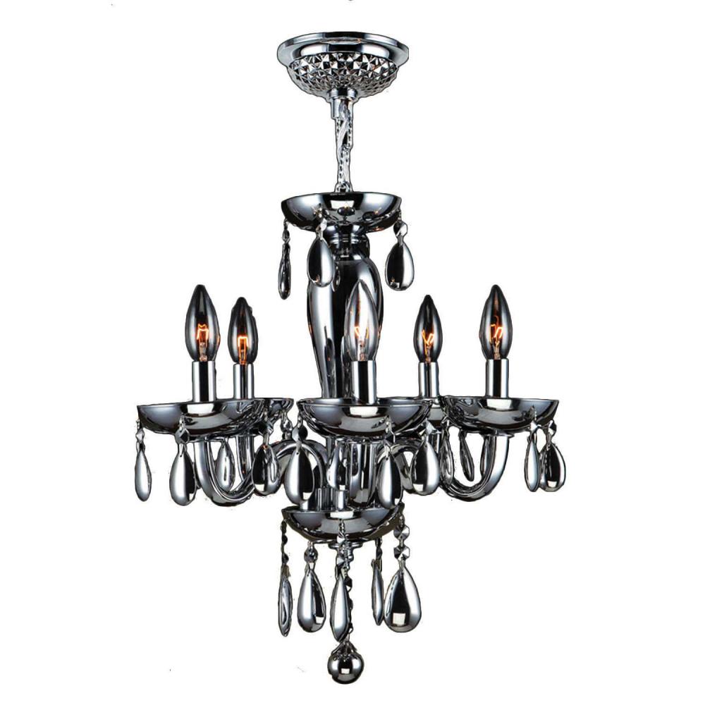 Gatsby Collection 5 Light Chrome Finish and Smoke Blown Glass Chandelier 16" D x 18" H Mini