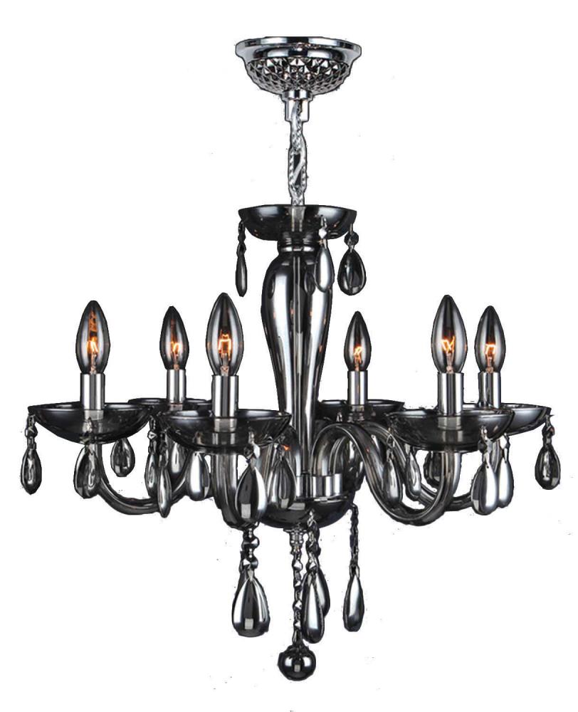 Gatsby Collection 6 Light Chrome Finish and Smoke Blown Glass Chandelier 22" D x 19" H Mediu