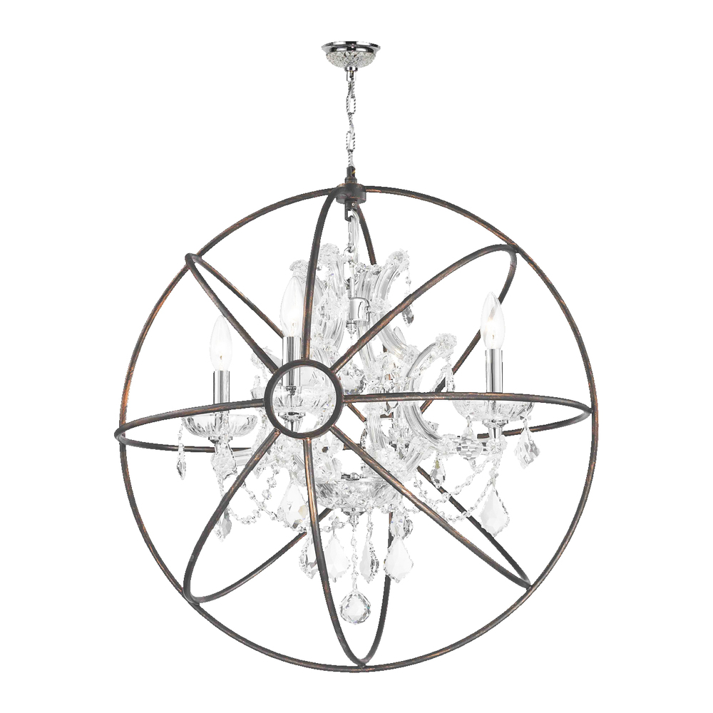 Armillary 4-Light dark Bronze Finish and Clear Crystal Foucault's Orb Chandelier 24 in. Dia Larg